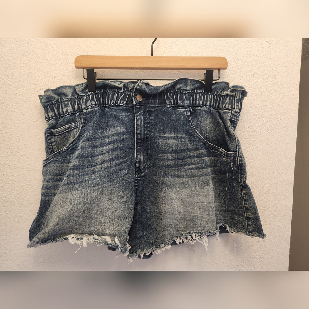 No Boundaries Blue Jean Shorts with Distressed Look